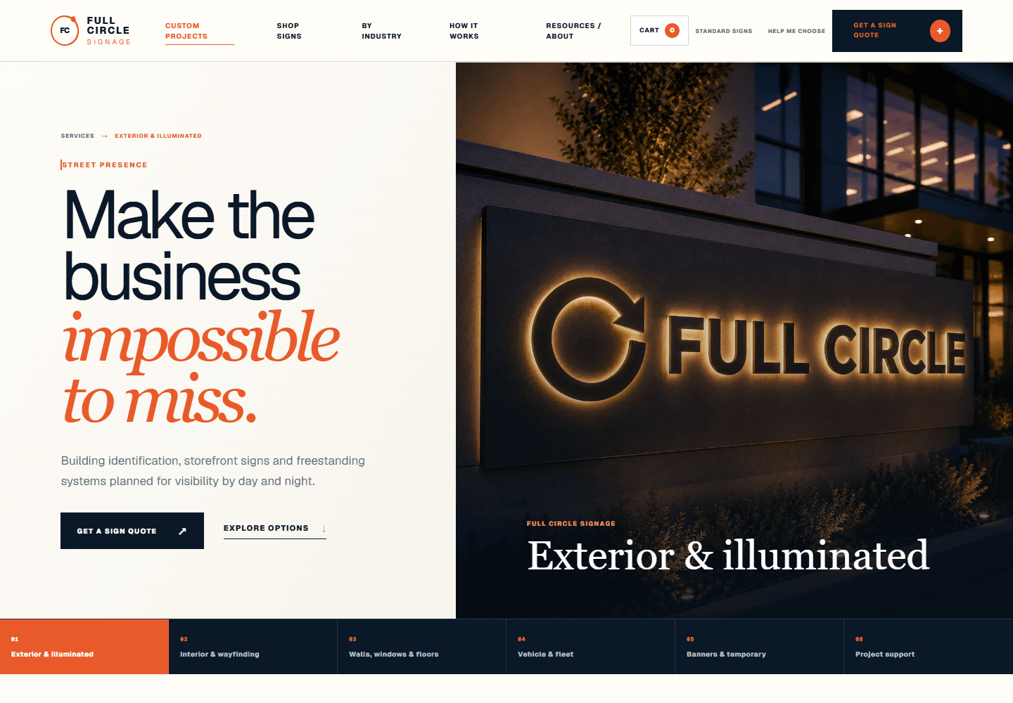 Full Circle Signage exterior and illuminated signage service page