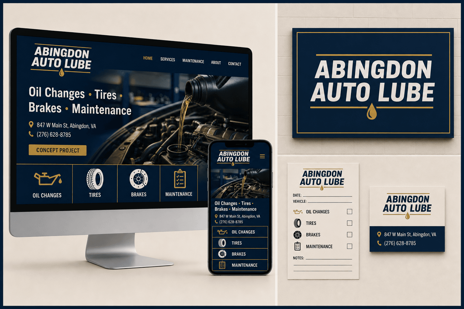 Visual presentation for the Abingdon Auto Lube website concept