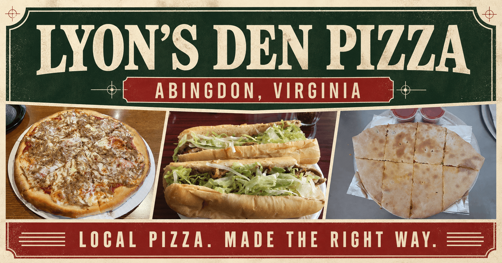 Visual presentation for the Lyon's Den Pizza website concept