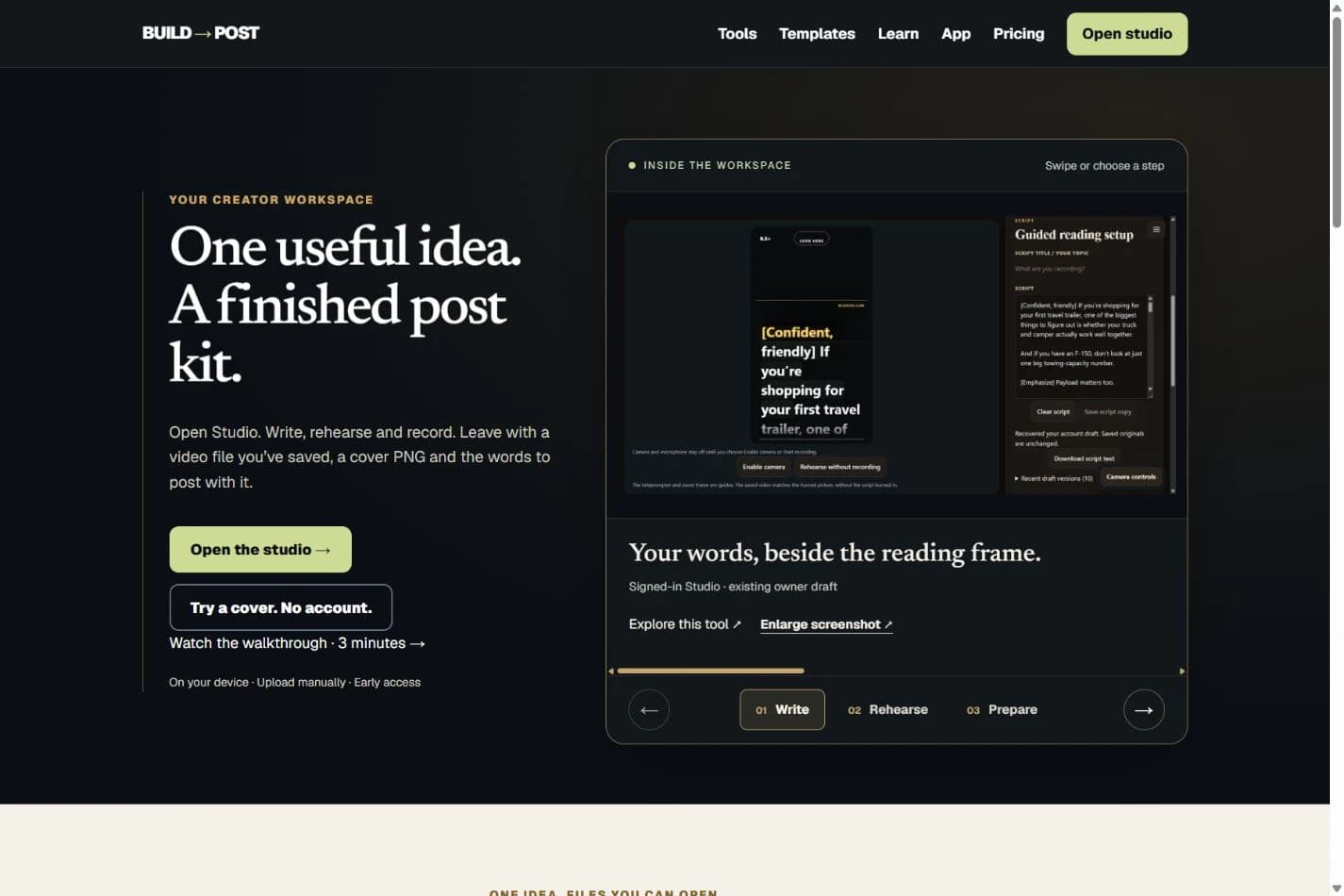 Build Then Post presentation for a creator workflow website and application