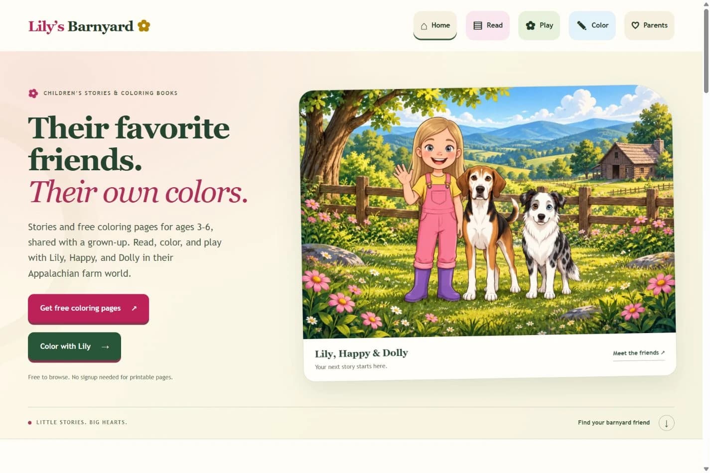 Lily, Happy, and Dolly welcoming families to Lily’s Barnyard