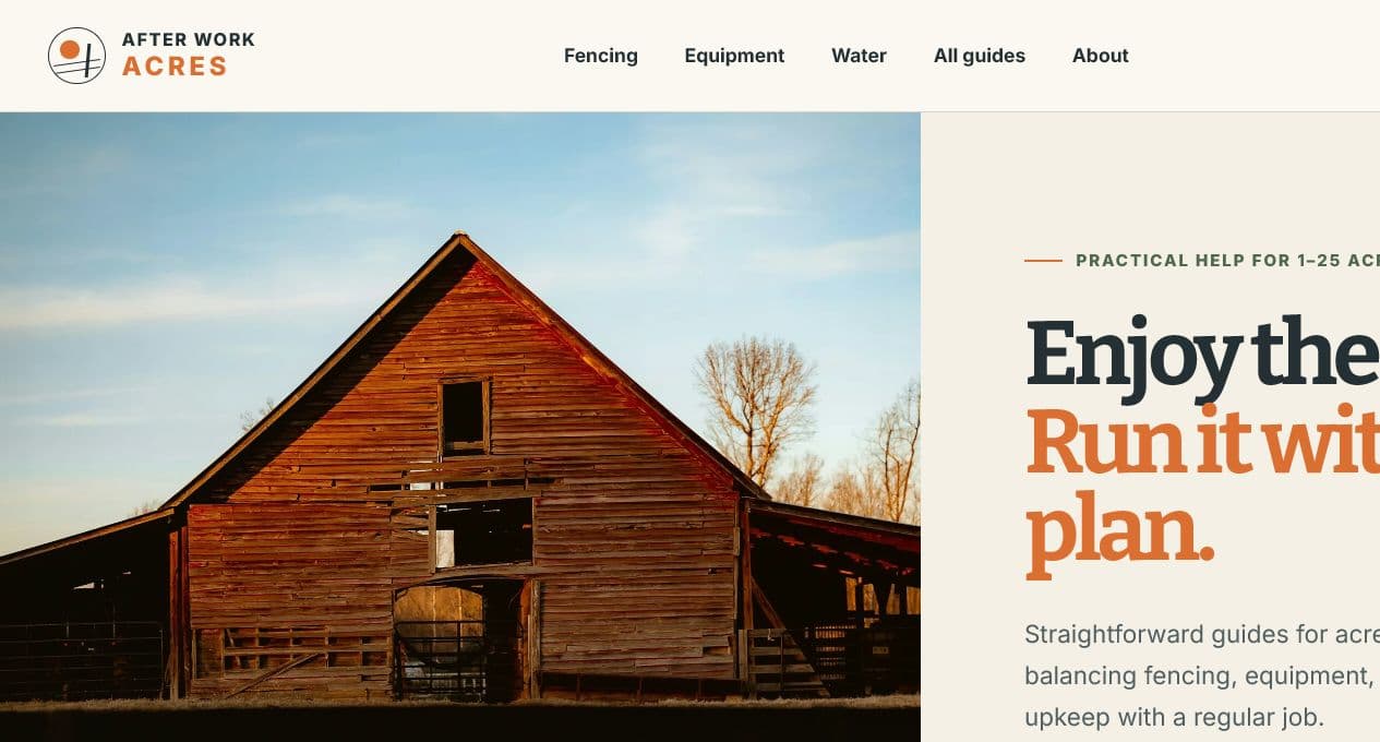 After Work Acres published website with practical guide navigation